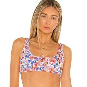 L*Space Izzy Smocked Bikini Top Size M Multicolor Floral Bralette Swimwear NWT